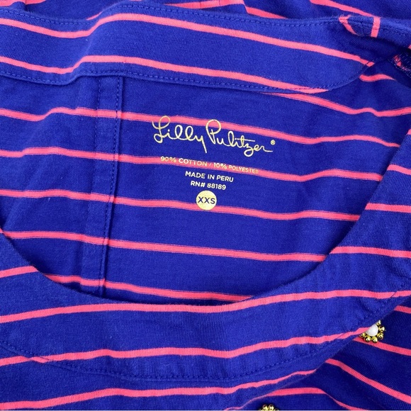 Lilly Pulitzer Pink Blue Striped Pearl Dress Long Sleeve XXS Cotton - Picture 5 of 6